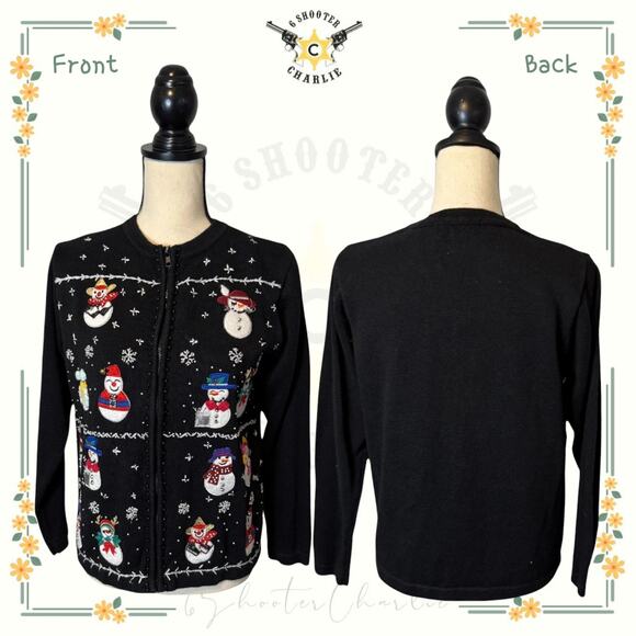 Vintage B.P. Design Christmas Sweater Beaded Applique Womens Size Medium Black - Picture 1 of 6